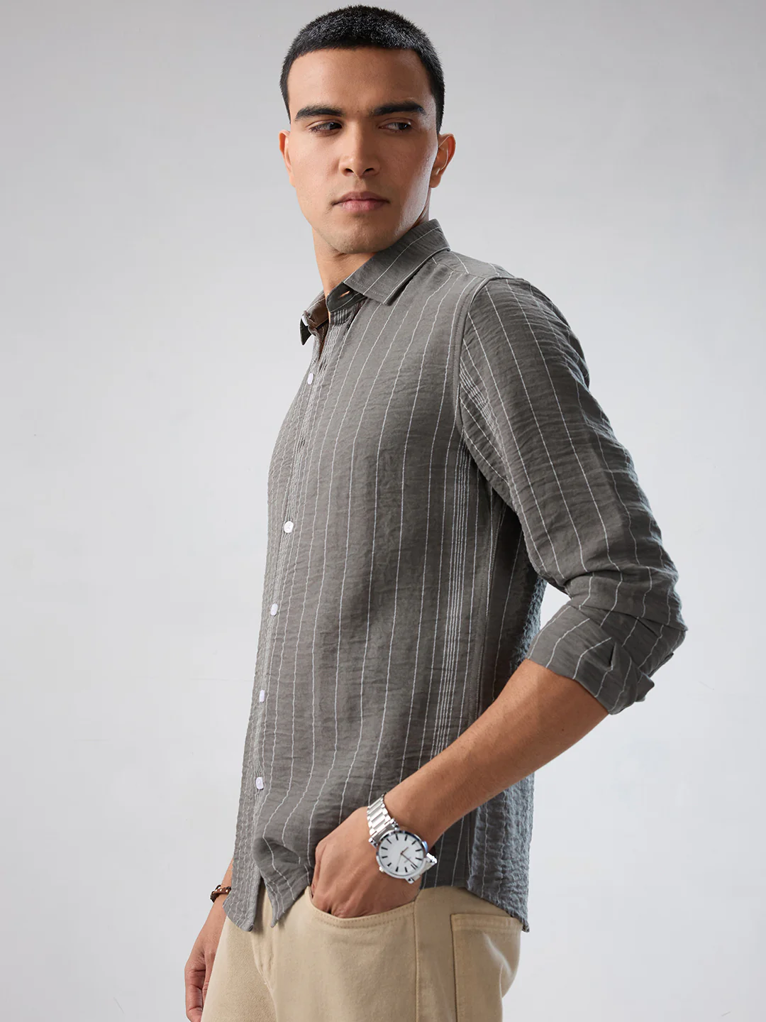 Schmick Pebble Grey Pinstripe Shirt - Image 5