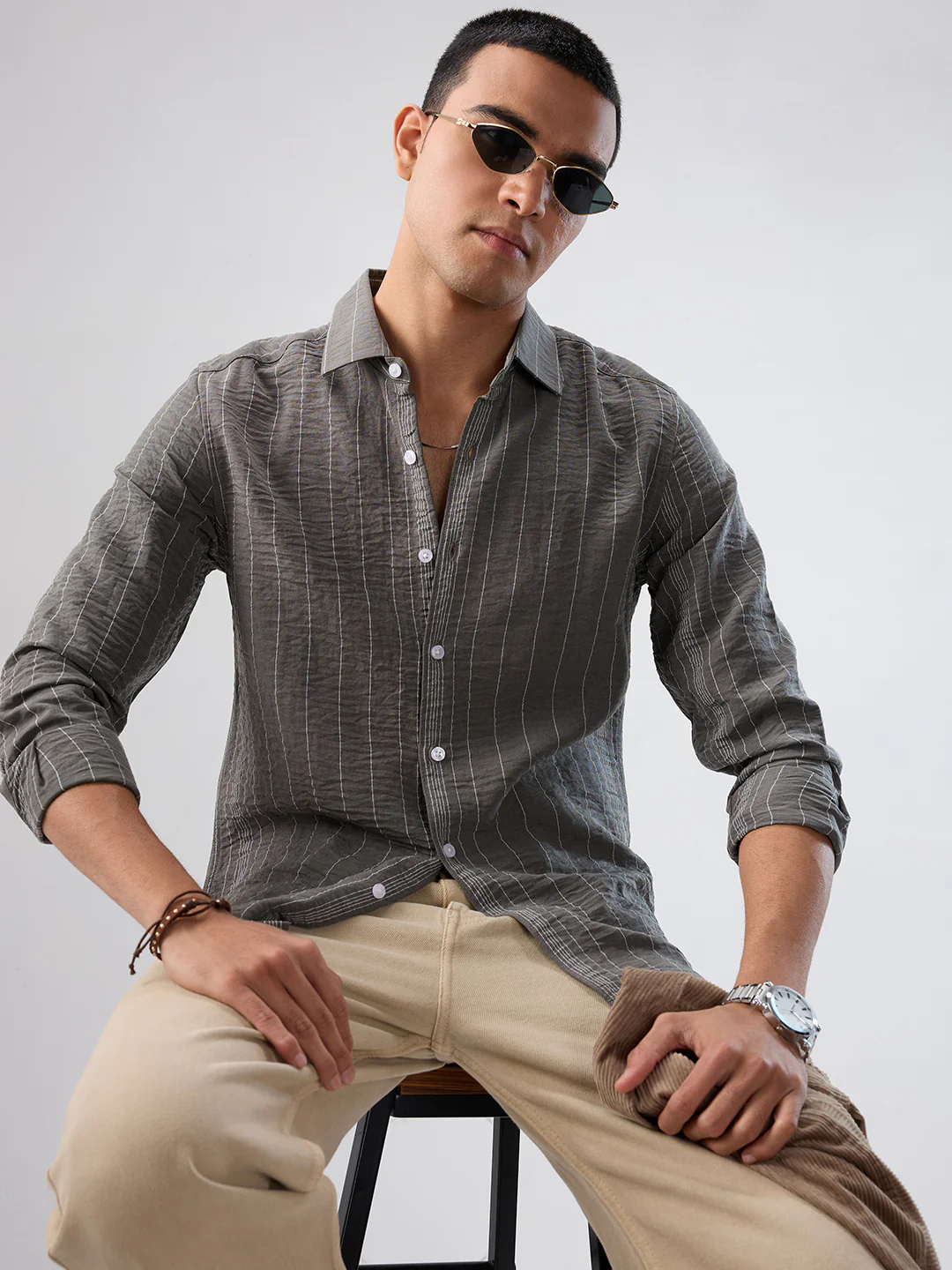 Schmick Pebble Grey Pinstripe Shirt - Image 7