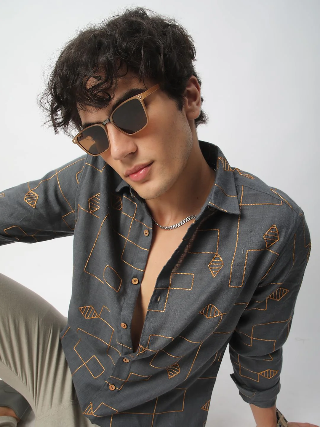 Schmick Porpoise Grey Diamond Maze Embroidered Shirt - Image 2