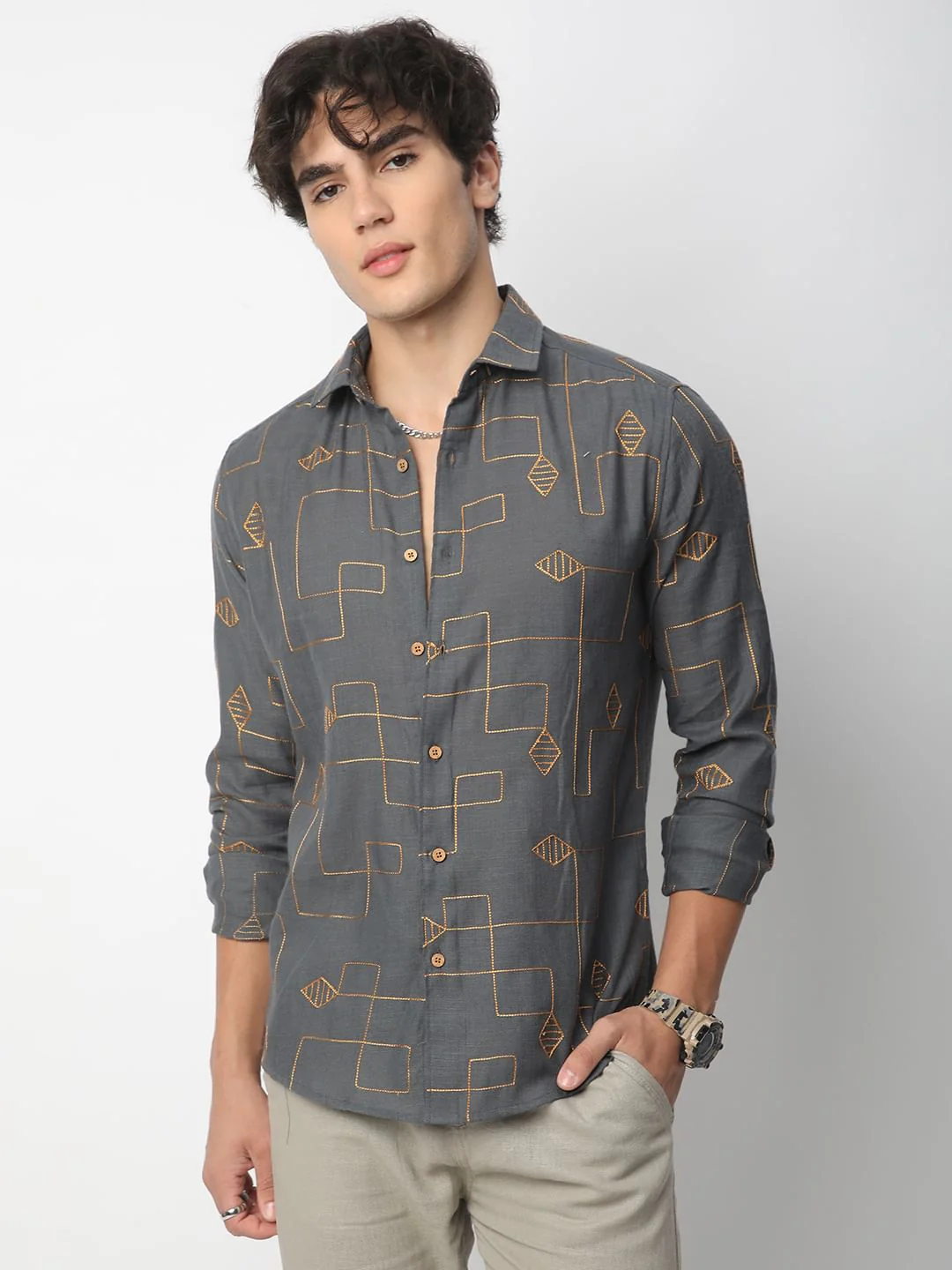 Schmick Porpoise Grey Diamond Maze Embroidered Shirt - Image 5