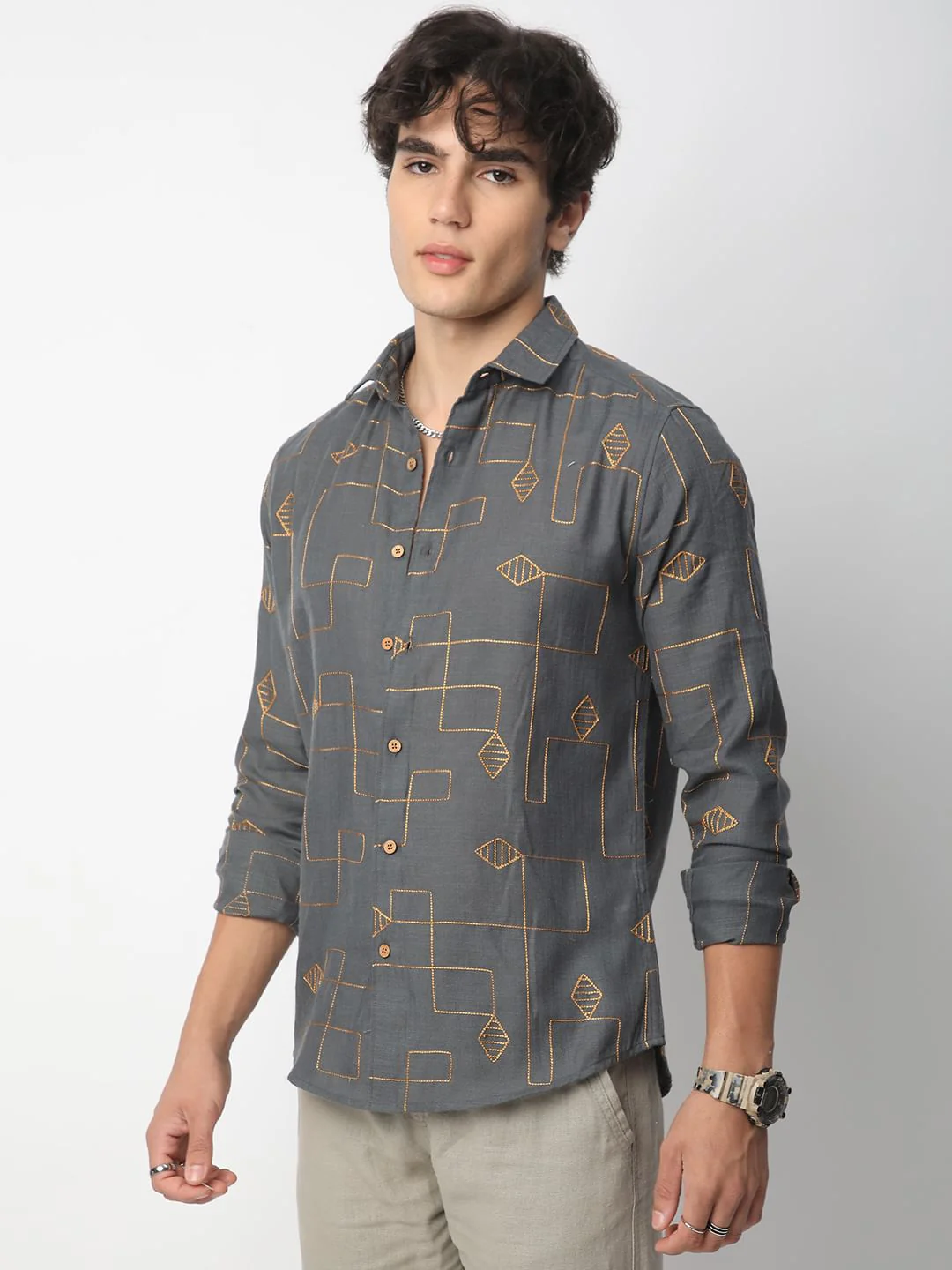 Schmick Porpoise Grey Diamond Maze Embroidered Shirt - Image 6