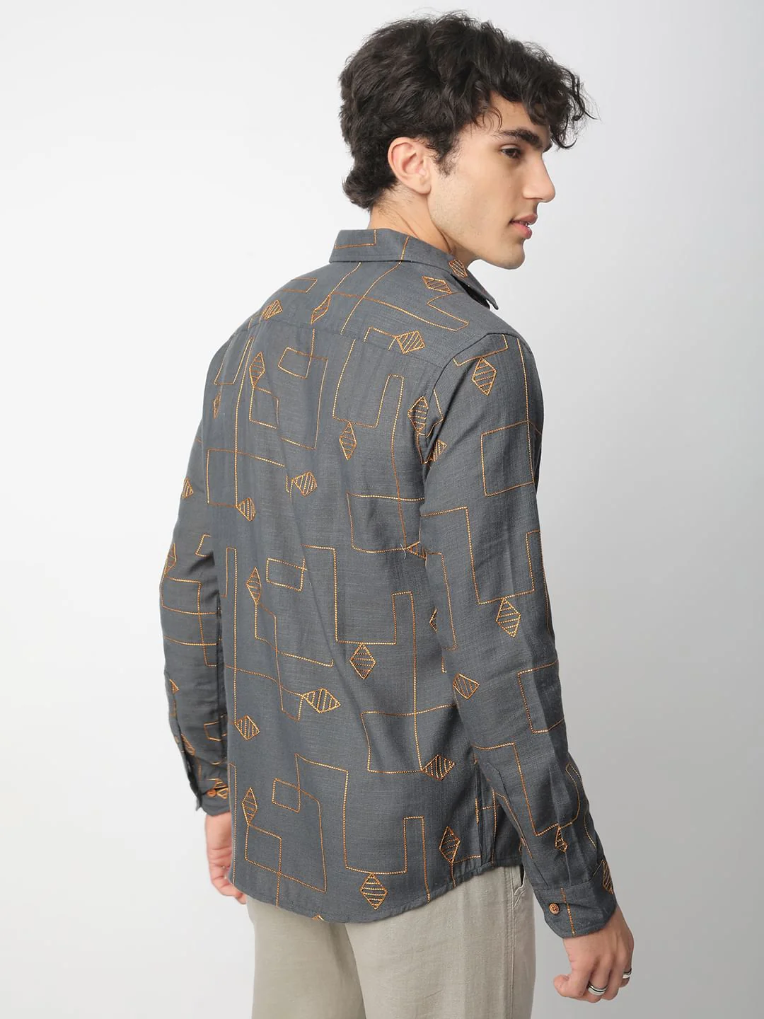 Schmick Porpoise Grey Diamond Maze Embroidered Shirt - Image 7