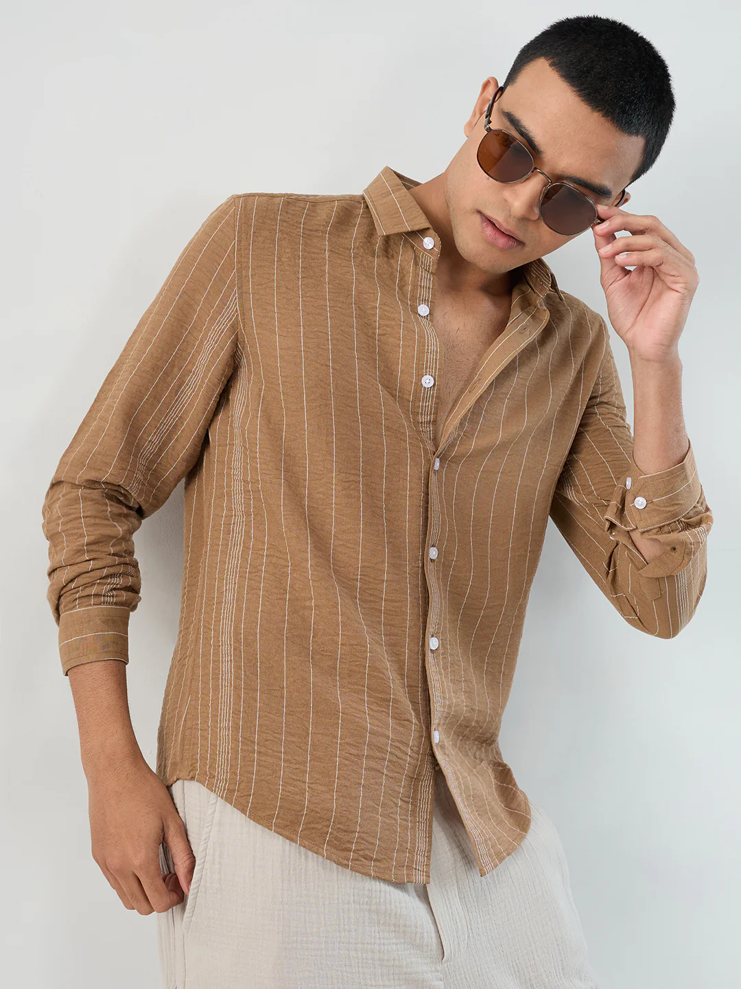 Schmick Warm Brown Pinstripe Shirt - Image 2
