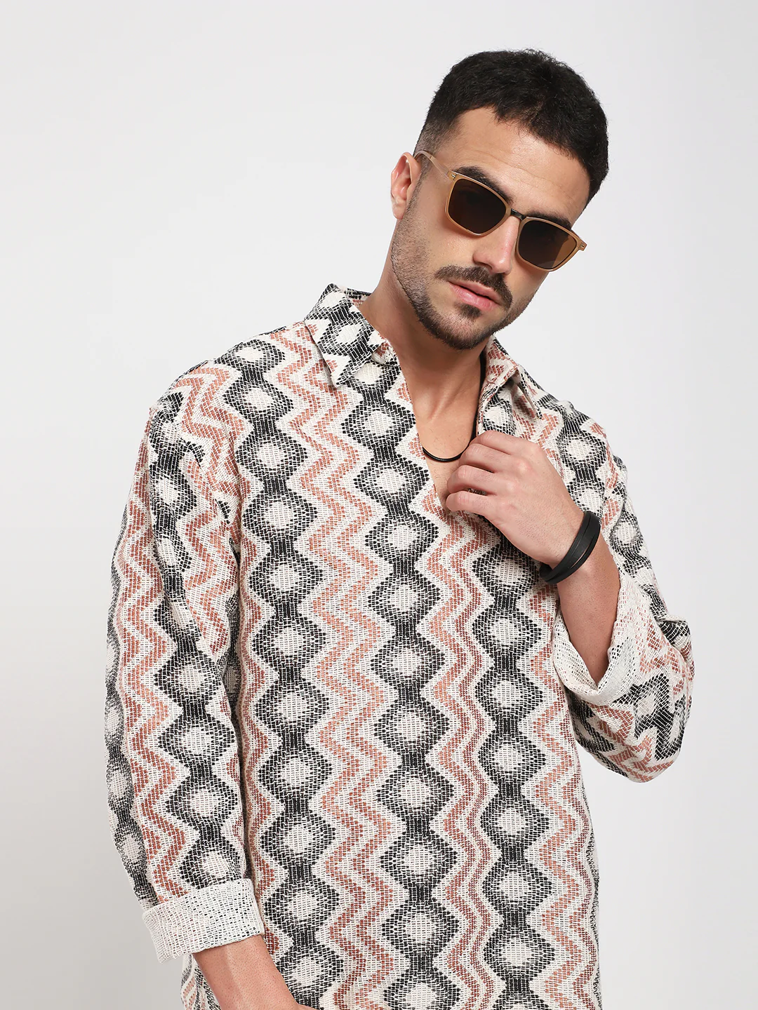 Sculpted Waves Luxe Crochet Oversized Polo Shirt - Image 2