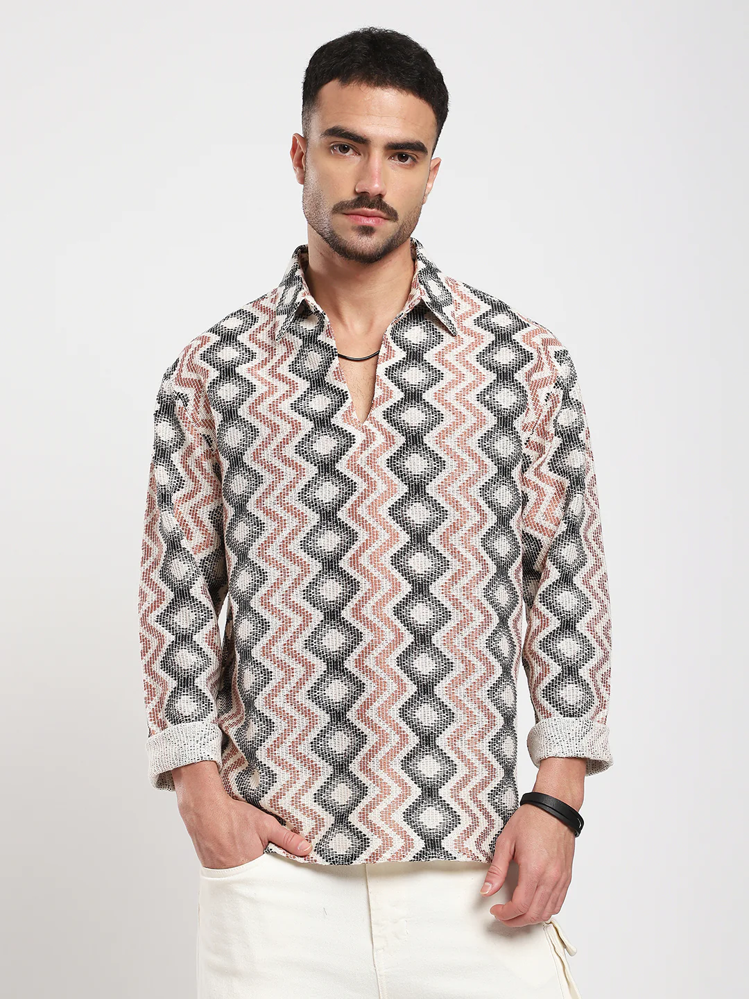 Sculpted Waves Luxe Crochet Oversized Polo Shirt - Image 4