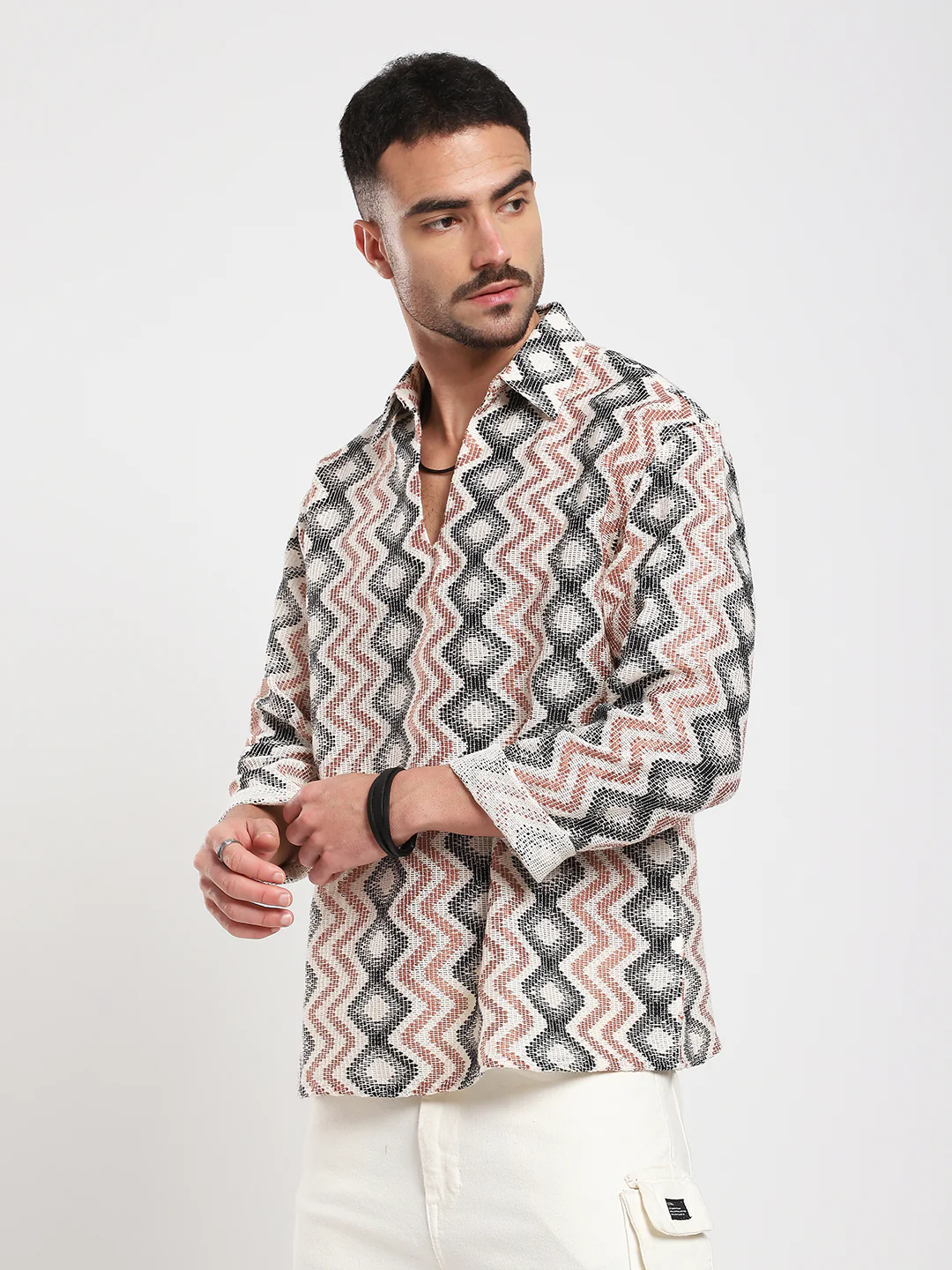 Sculpted Waves Luxe Crochet Oversized Polo Shirt - Image 5