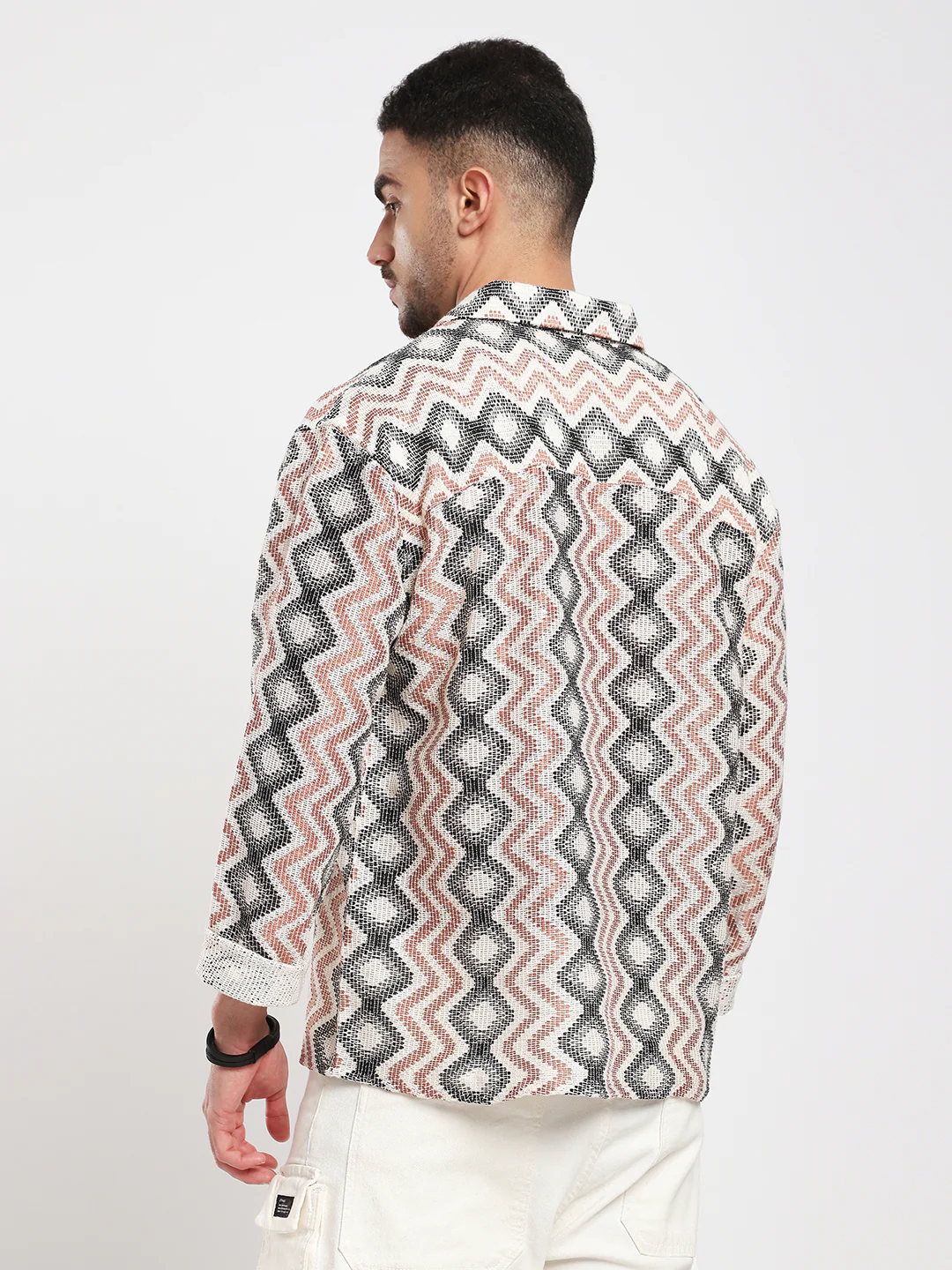 Sculpted Waves Luxe Crochet Oversized Polo Shirt - Image 6