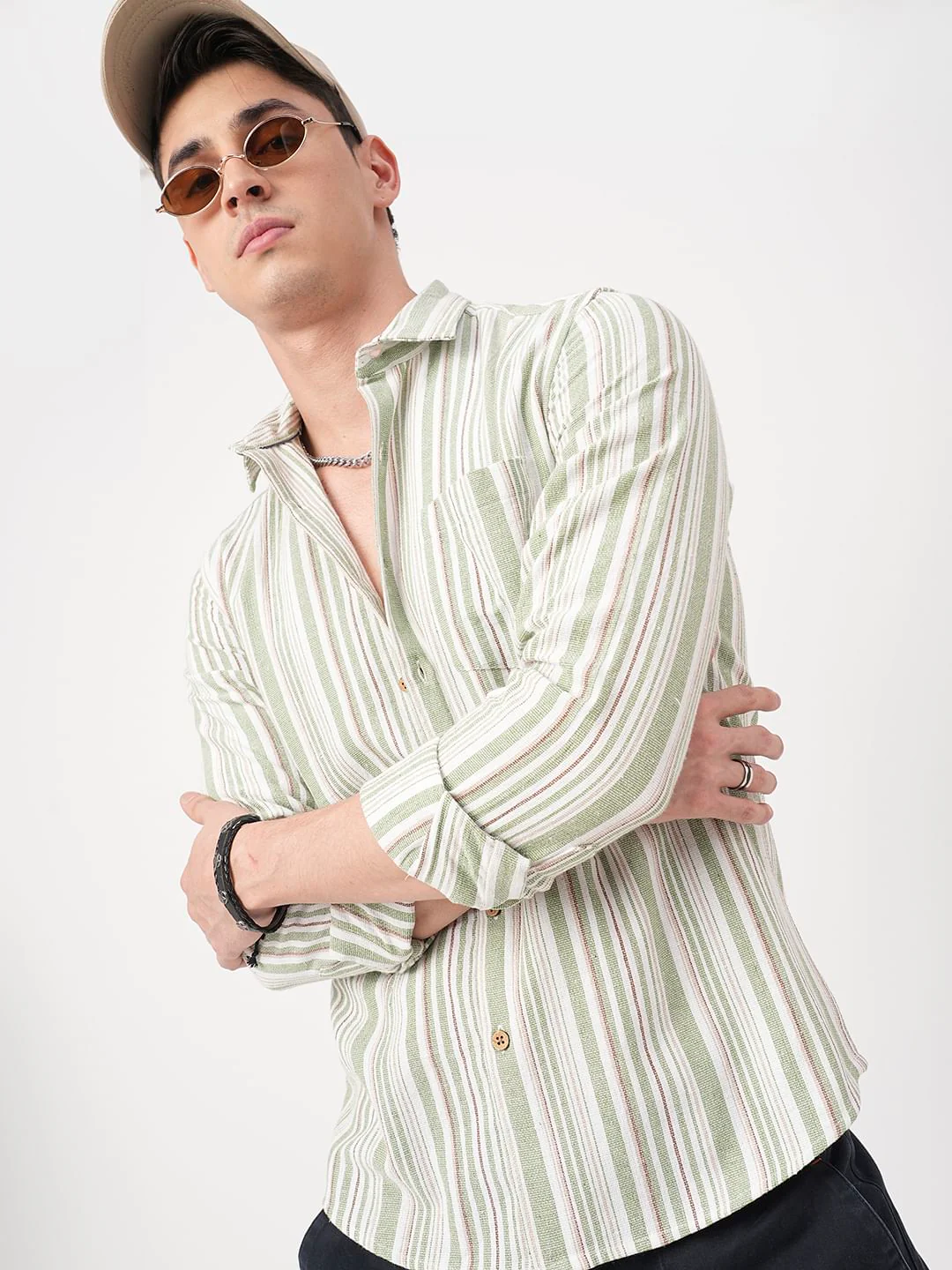 Sea-foam Green & White Roman Striped Shirt - Image 2
