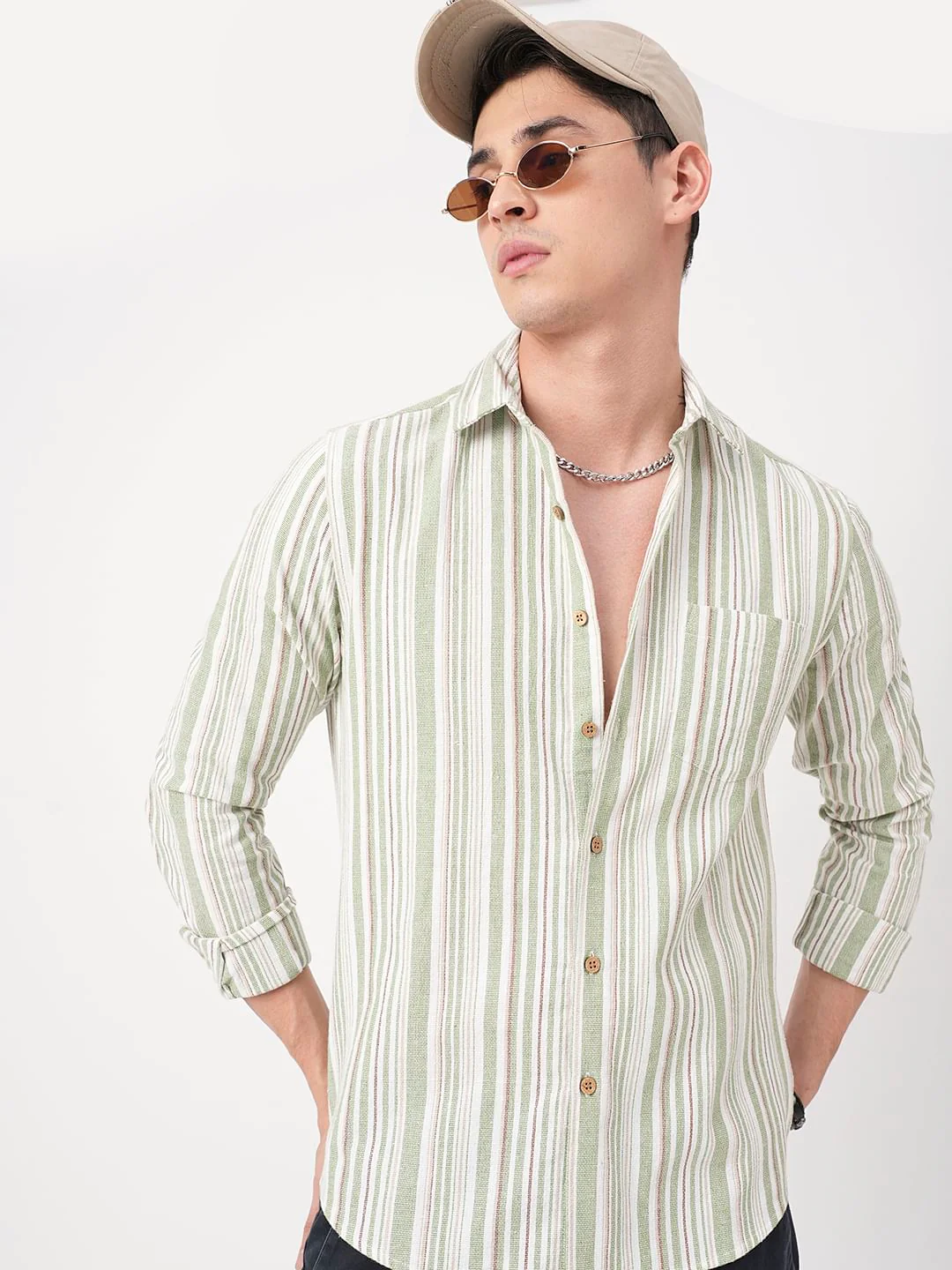 Sea-foam Green & White Roman Striped Shirt - Image 4