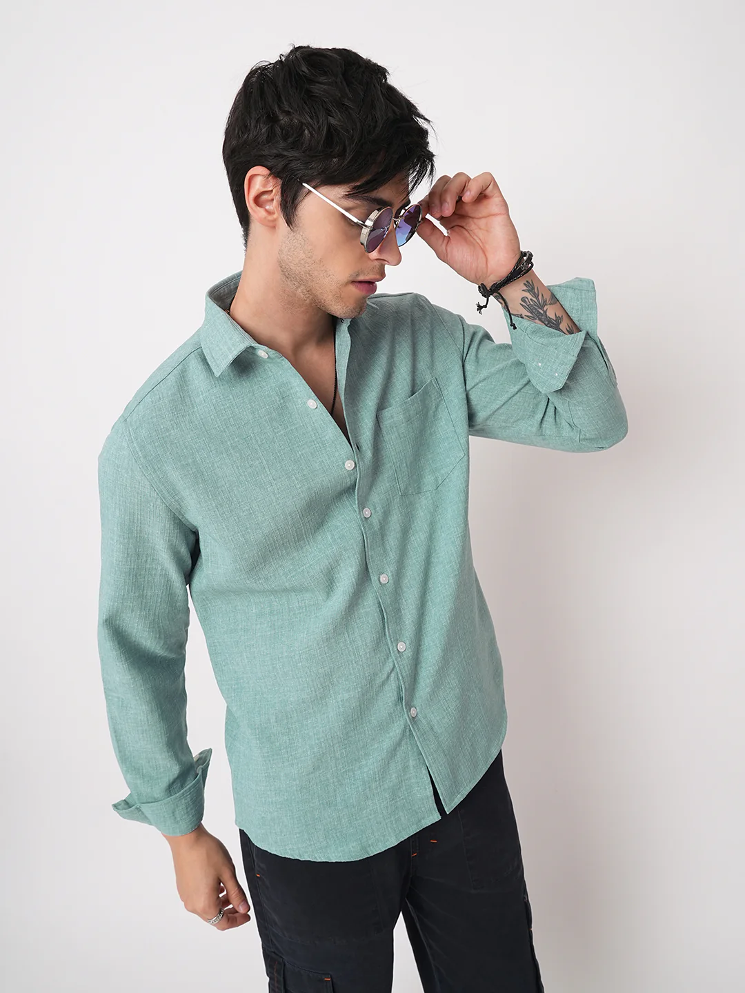 Sea-foam Green Slub Textured Shirt - Image 2