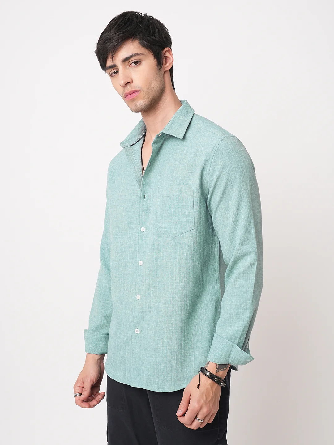 Sea-foam Green Slub Textured Shirt - Image 6