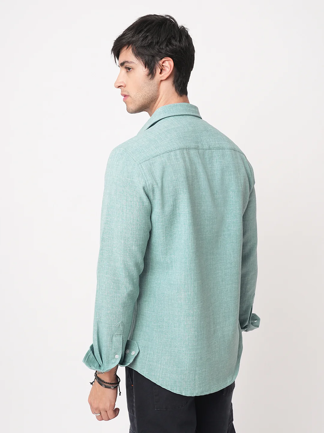 Sea-foam Green Slub Textured Shirt - Image 7