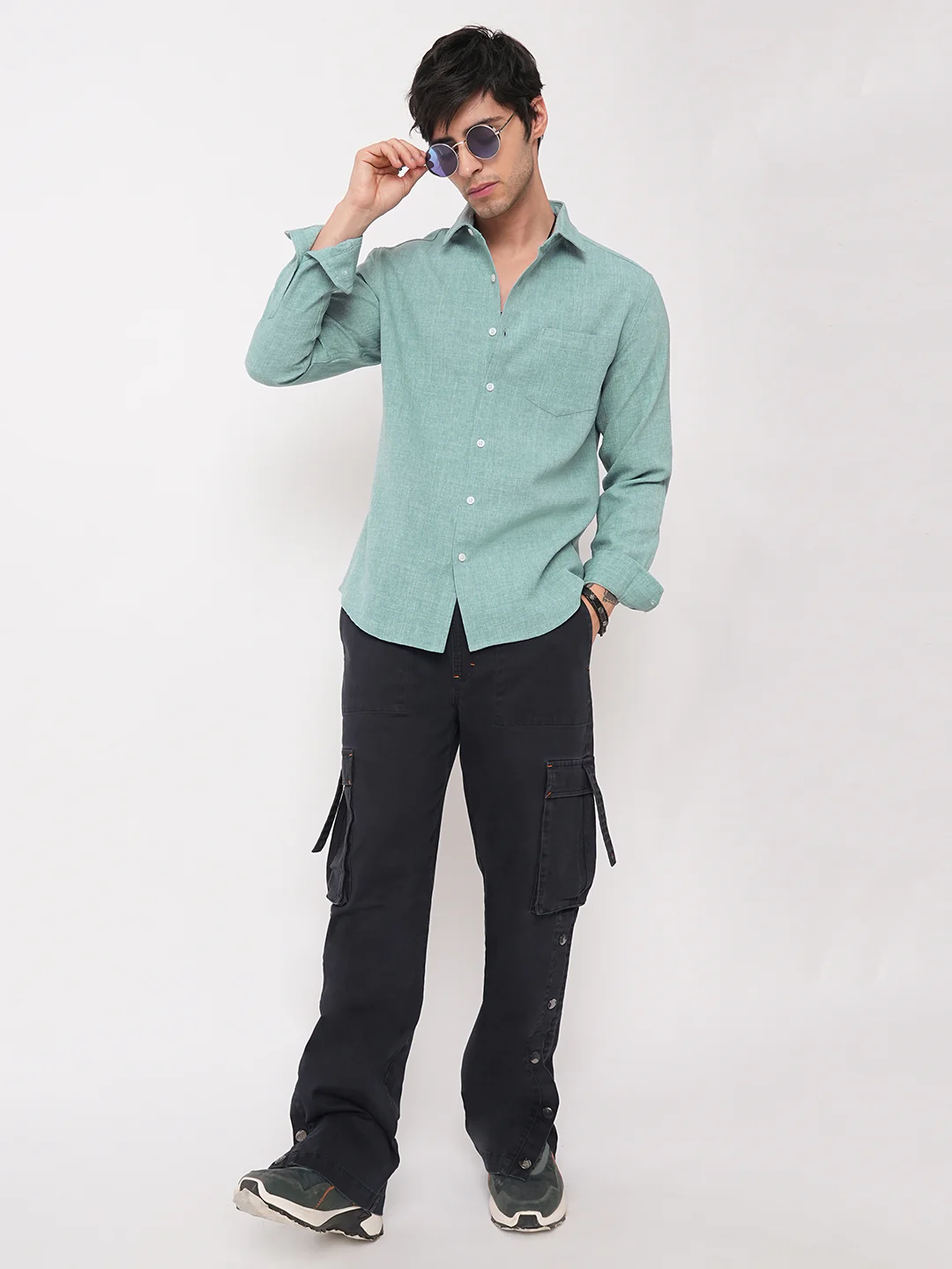 Sea-foam Green Slub Textured Shirt - Image 8