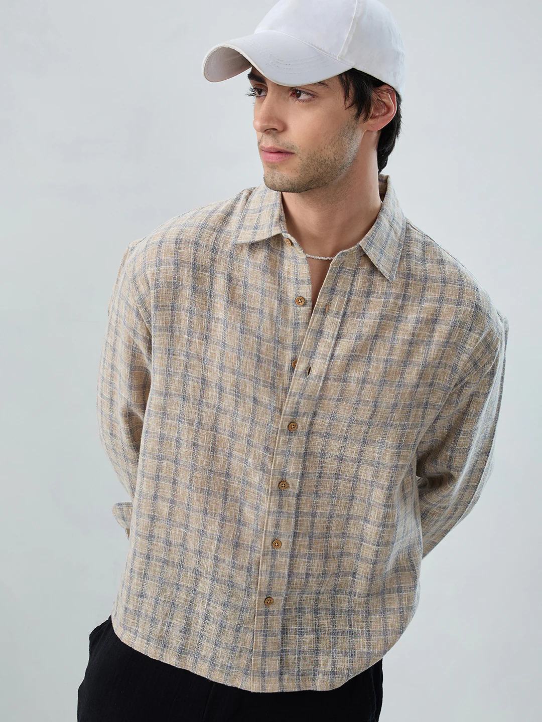 Seaside Beige Burlap Linen Blend Boxy Fit Crop Shirt - Image 2