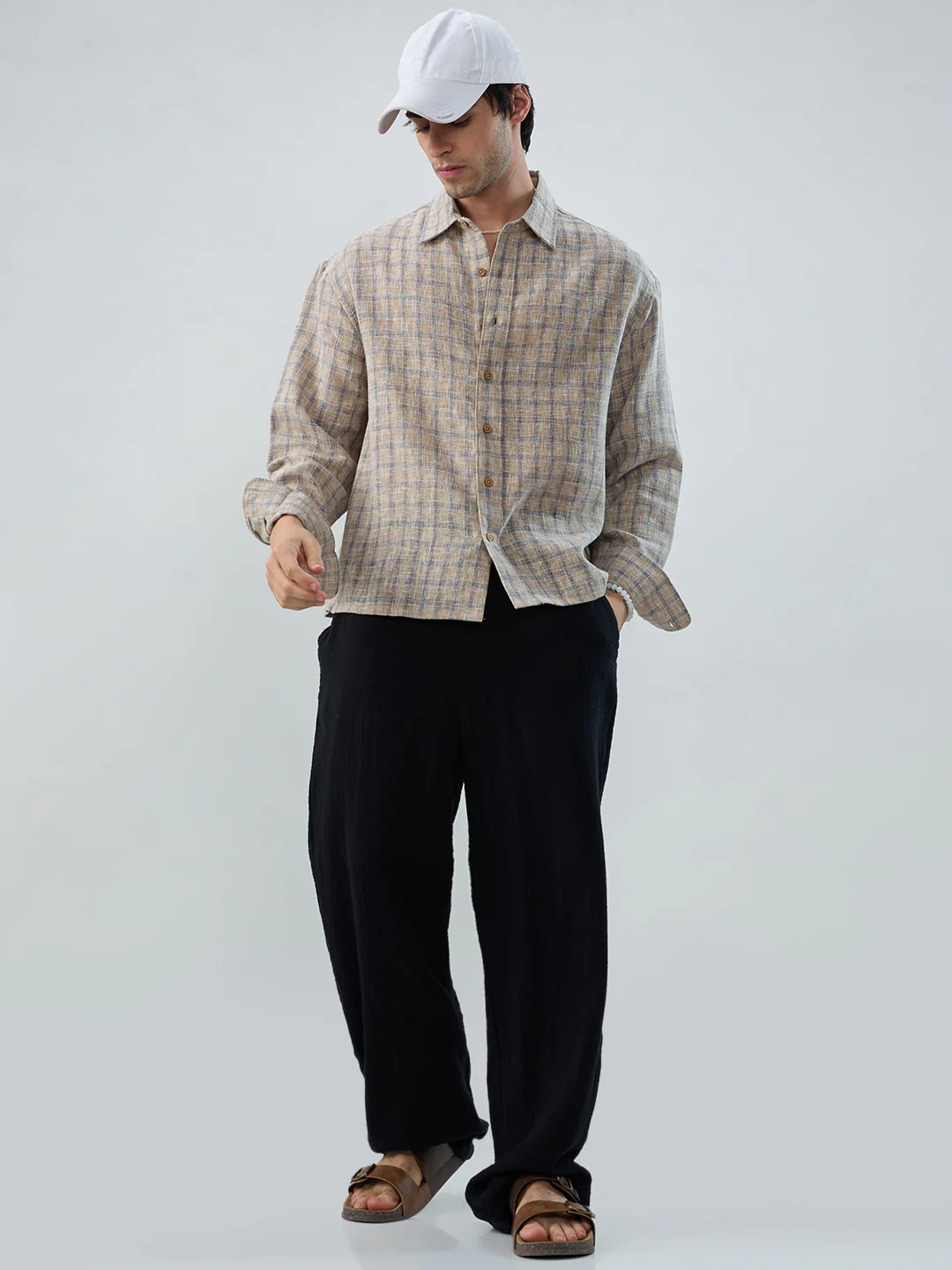 Seaside Beige Burlap Linen Blend Boxy Fit Crop Shirt - Image 8