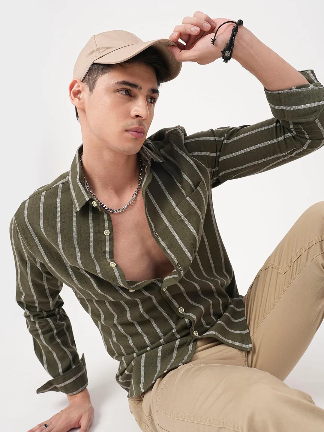 Seaweed Green Chalk Striped Shirt - Image 2