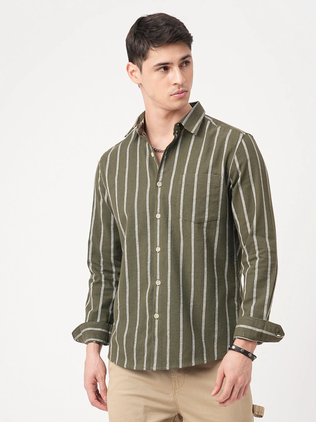 Seaweed Green Chalk Striped Shirt - Image 4