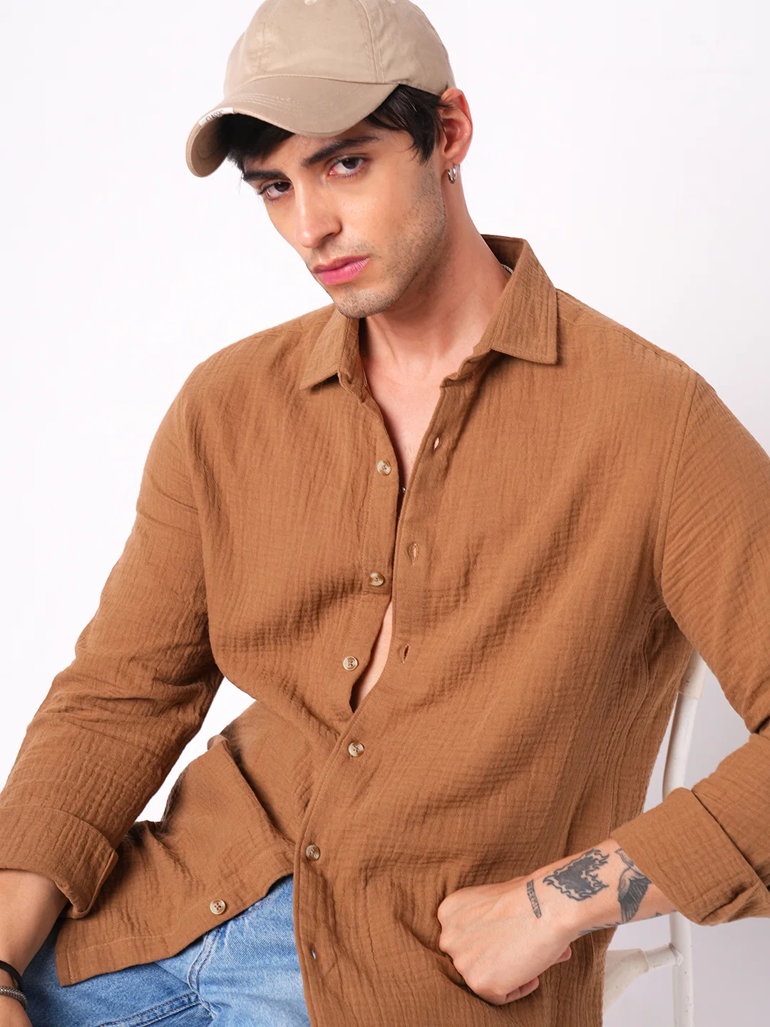 Sepia Brown Double Cloth Shirt - Image 2