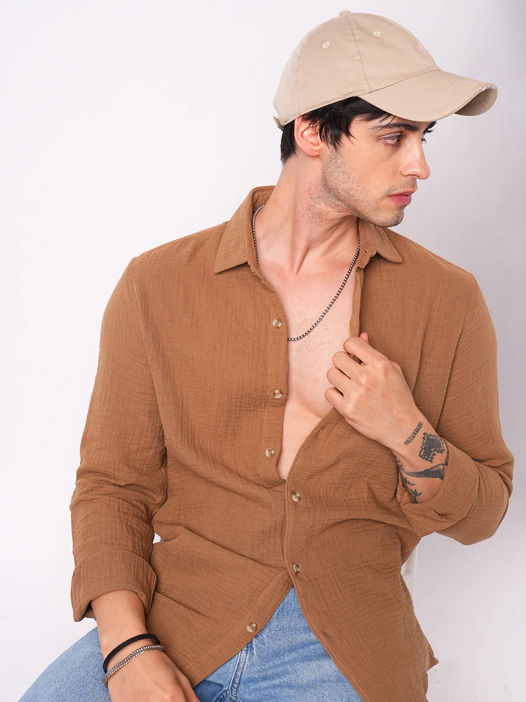 Sepia Brown Double Cloth Shirt - Image 4
