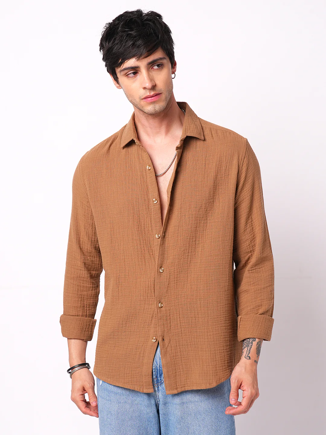 Sepia Brown Double Cloth Shirt - Image 5