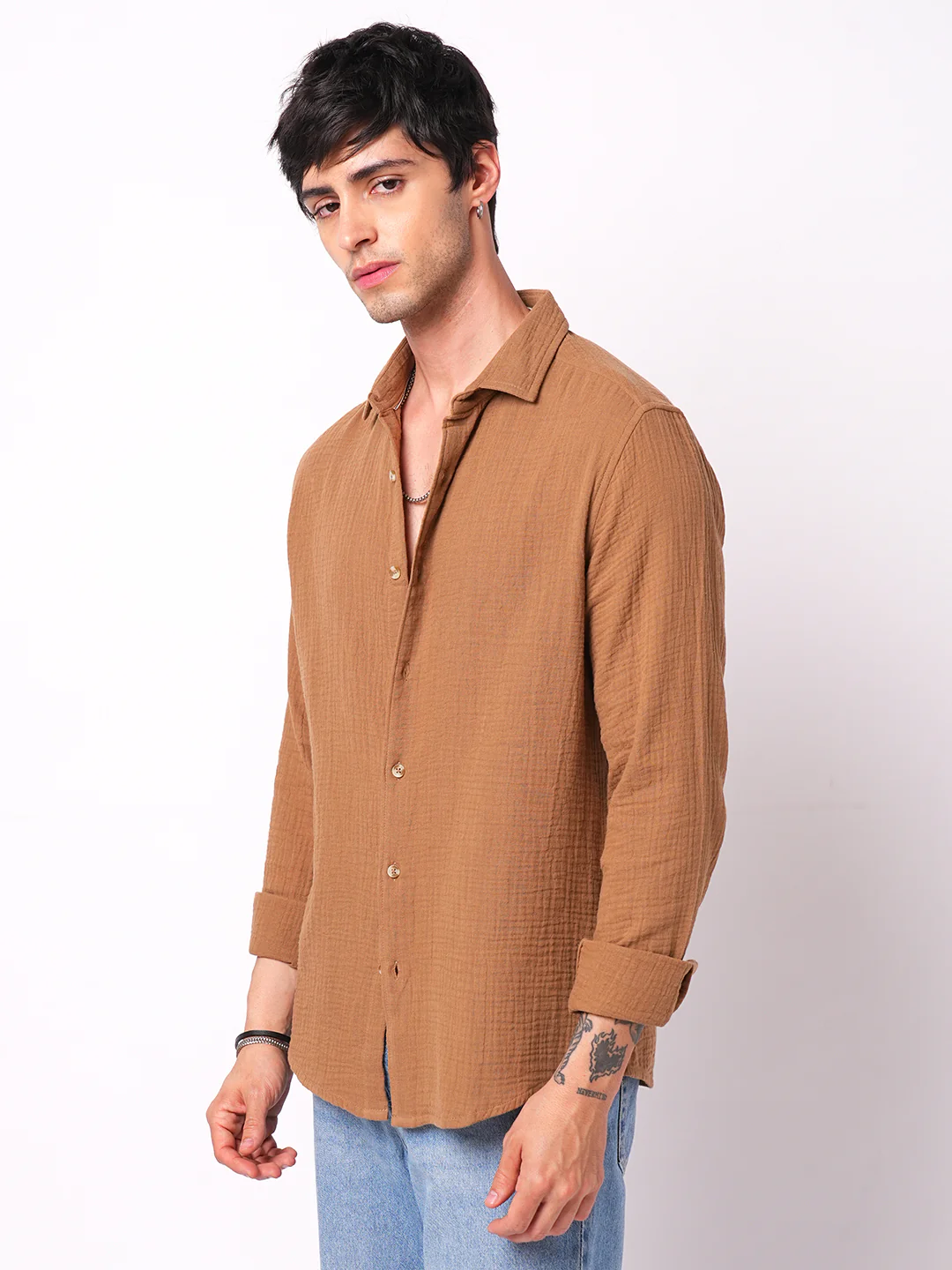 Sepia Brown Double Cloth Shirt - Image 6