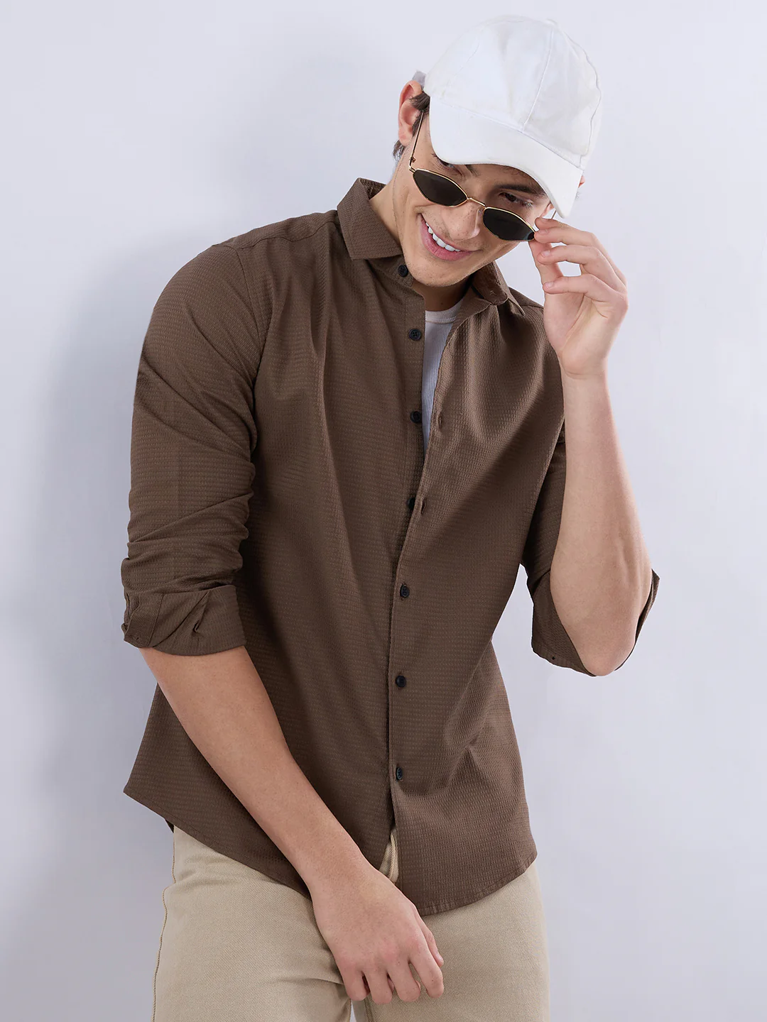 Sepia Brown Textured Shirt - Image 2