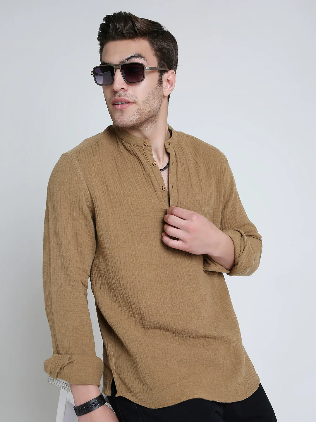 Sepia Brown Solid Double Cloth Kurta