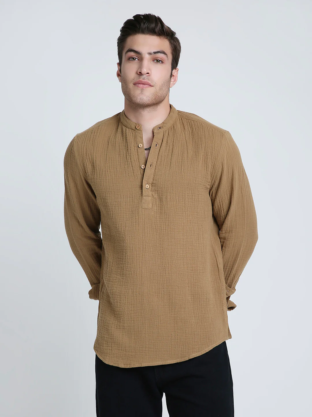 Sepia Brown Solid Double Cloth Kurta - Image 4
