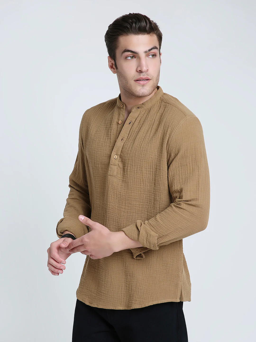 Sepia Brown Solid Double Cloth Kurta - Image 5