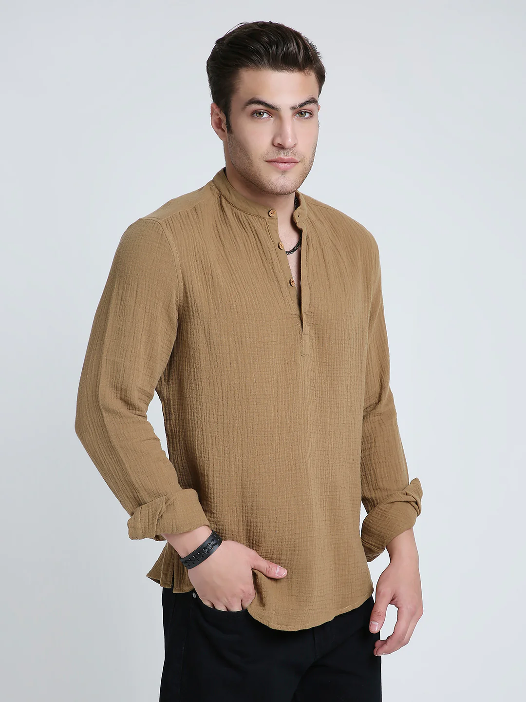 Sepia Brown Solid Double Cloth Kurta - Image 6