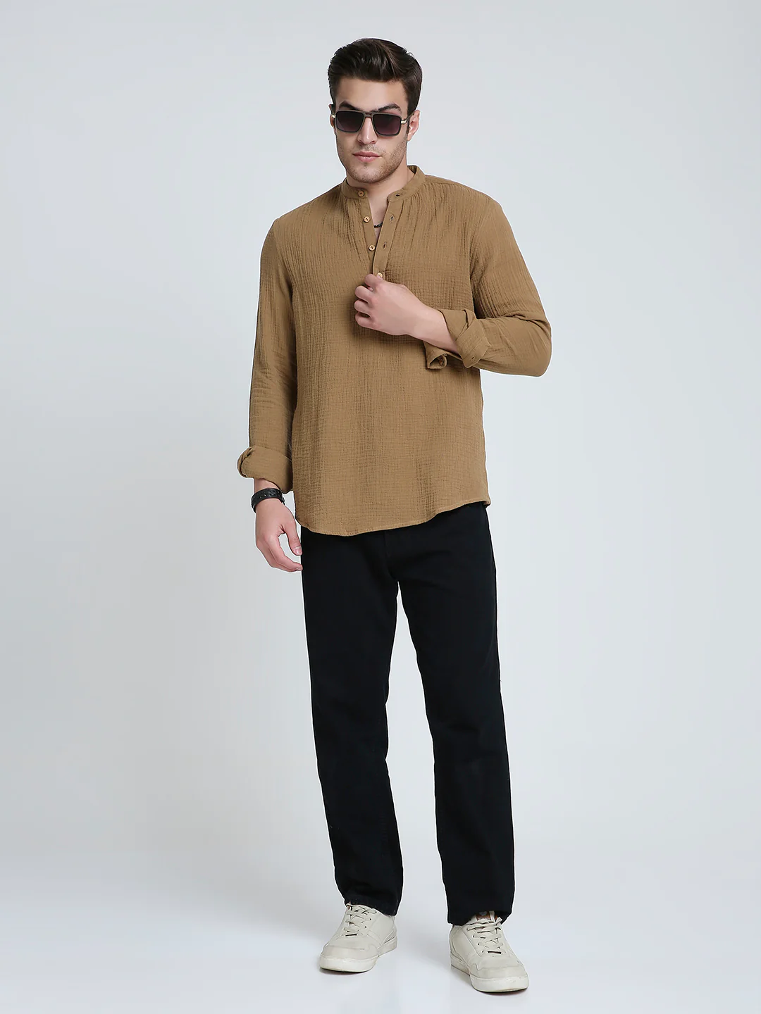 Sepia Brown Solid Double Cloth Kurta - Image 8