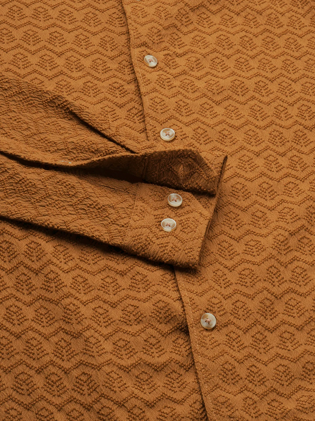 Sepia Brown Textured Mandarin Shirt - Image 8