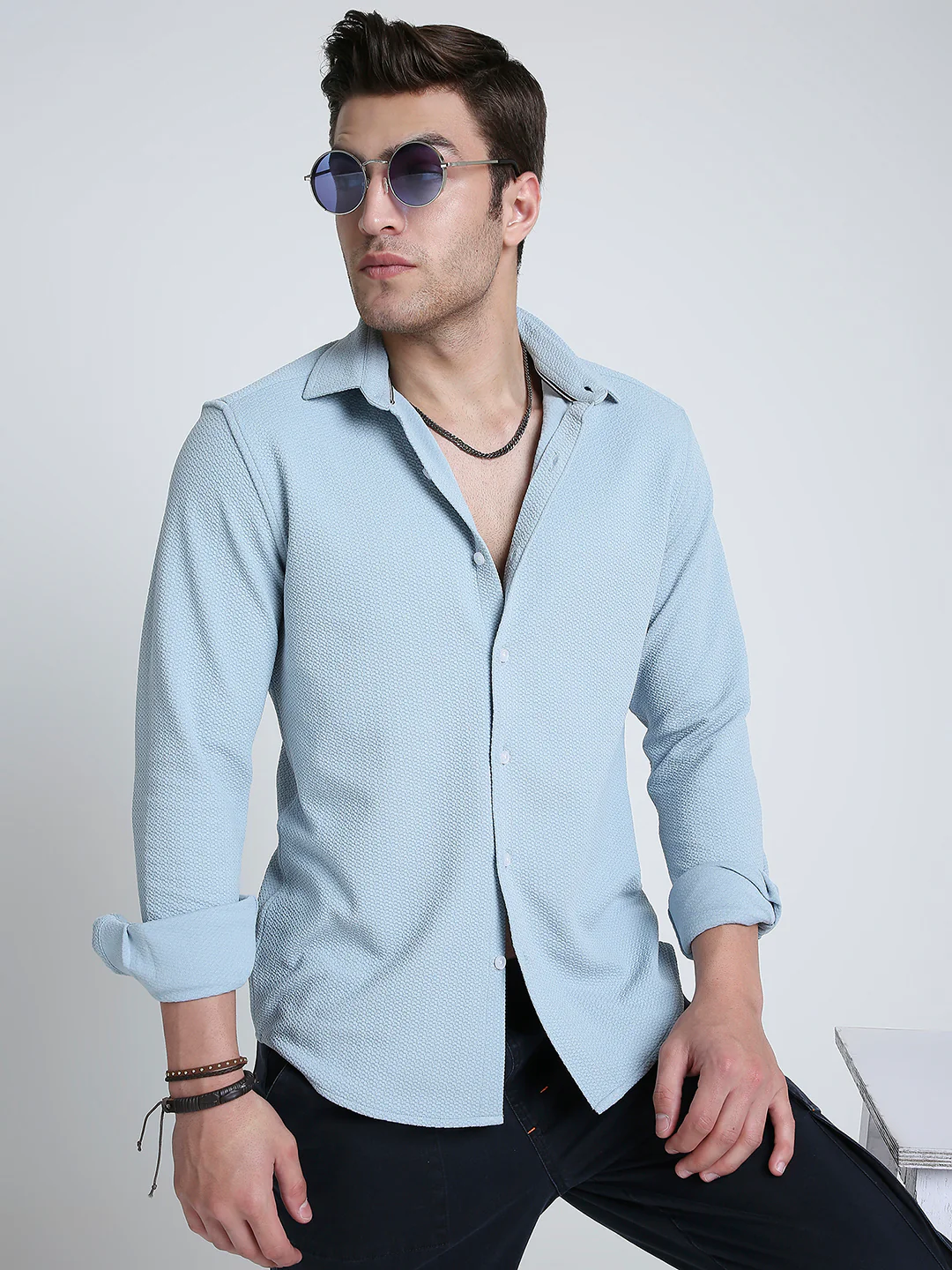 Serene Blue Subtle Textured Shirt - Image 2