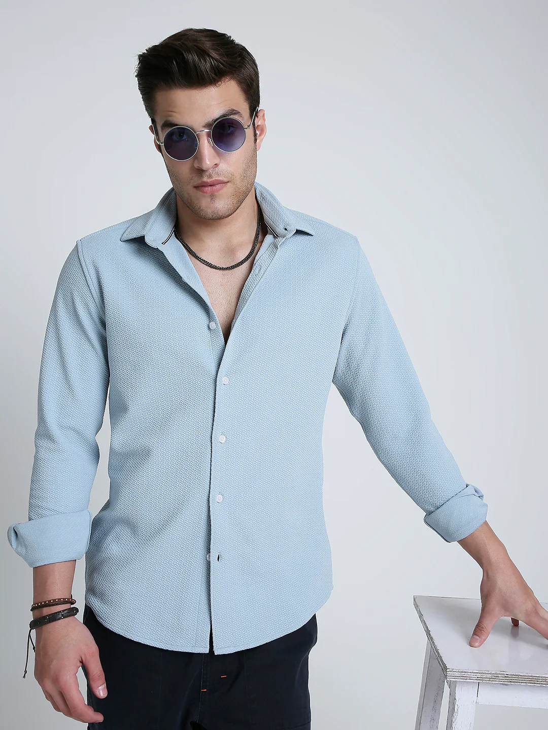 Serene Blue Subtle Textured Shirt - Image 4