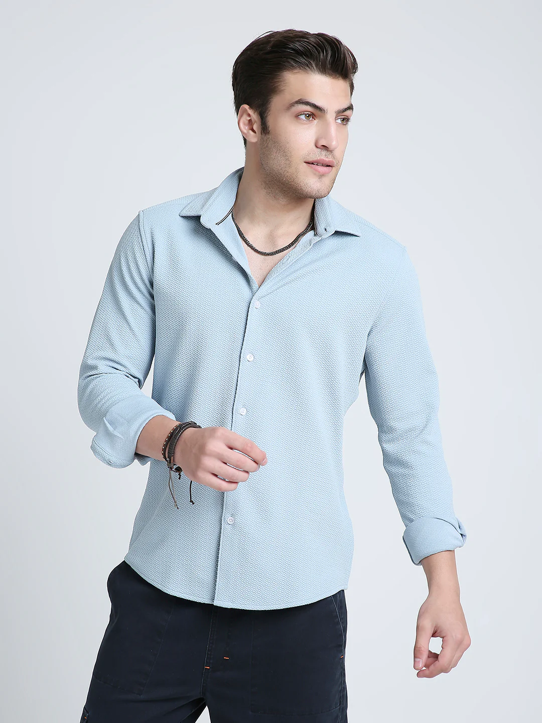 Serene Blue Subtle Textured Shirt - Image 5