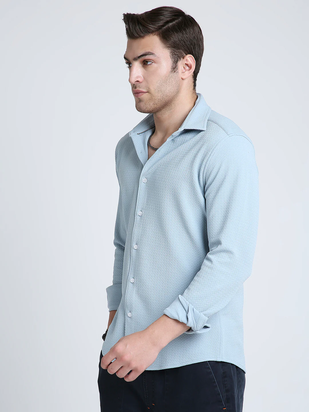 Serene Blue Subtle Textured Shirt - Image 6