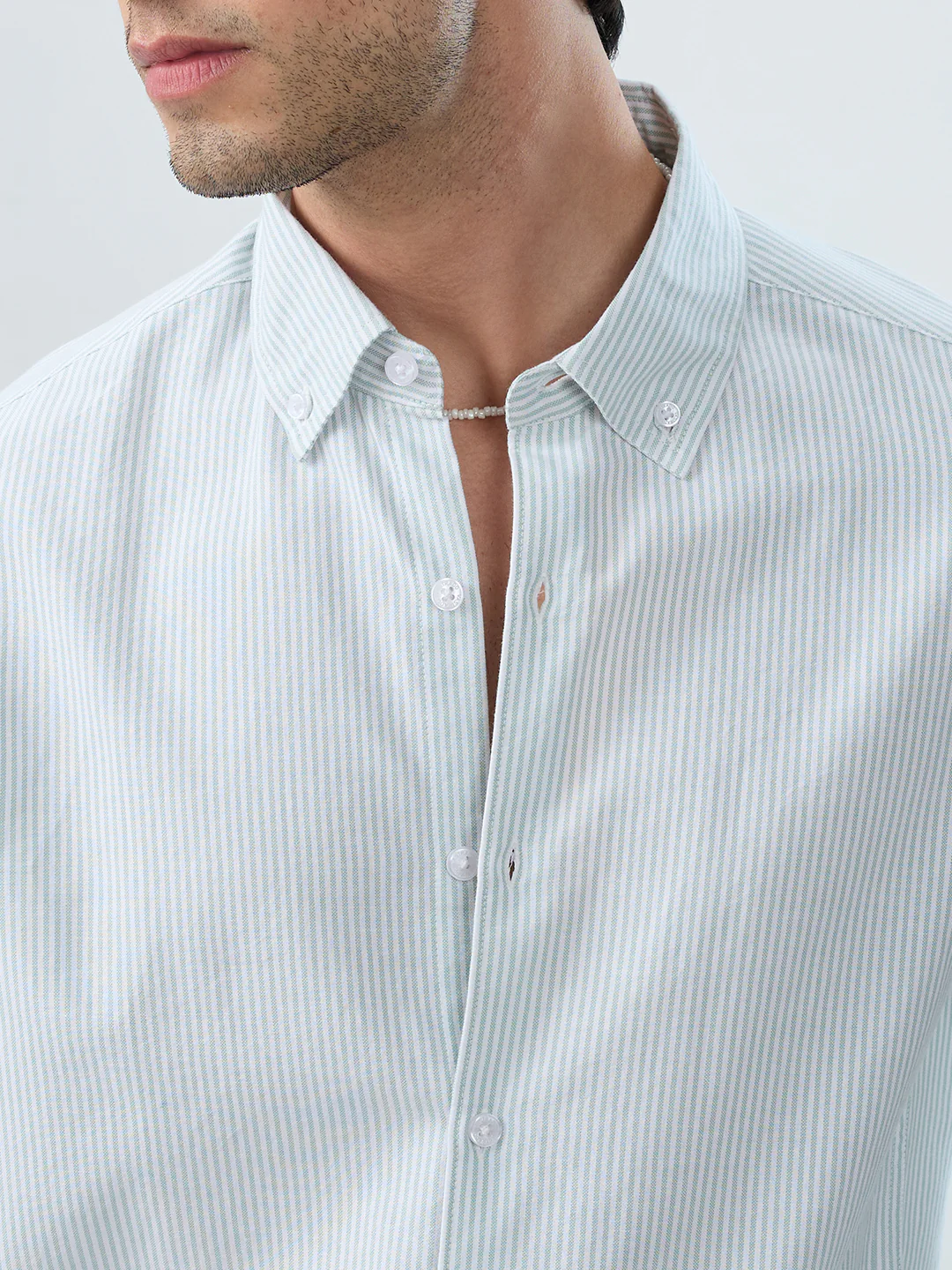 Serene Mint Pinstripe Button-Down Collar Shirt - Image 3