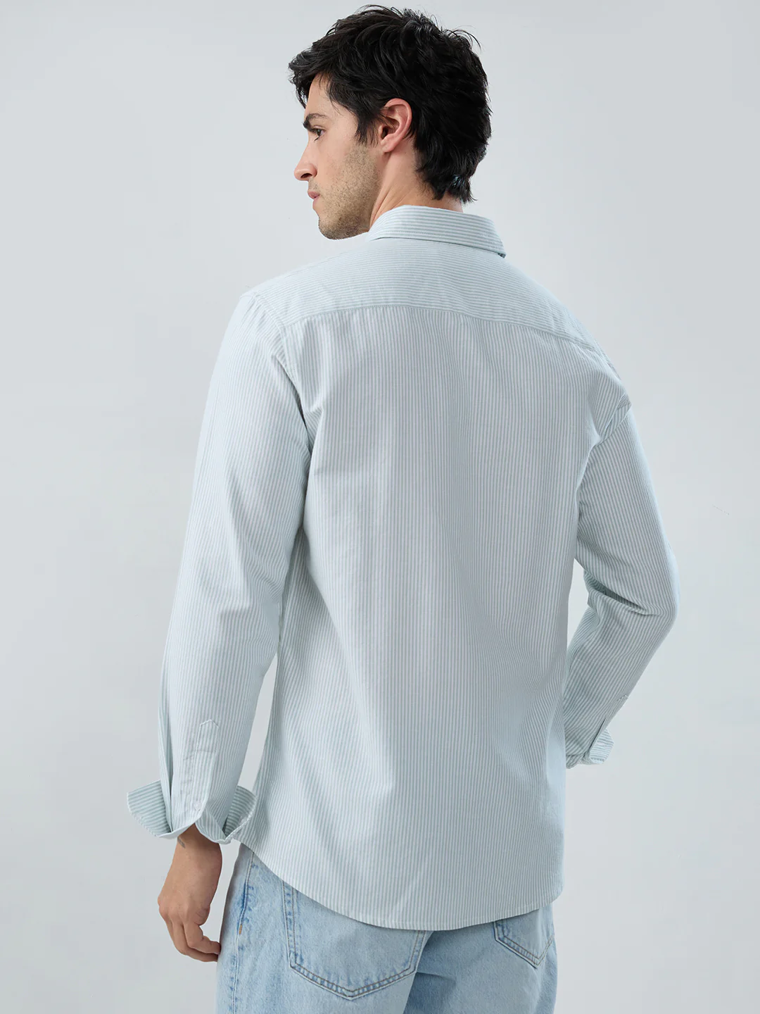 Serene Mint Pinstripe Button-Down Collar Shirt - Image 6