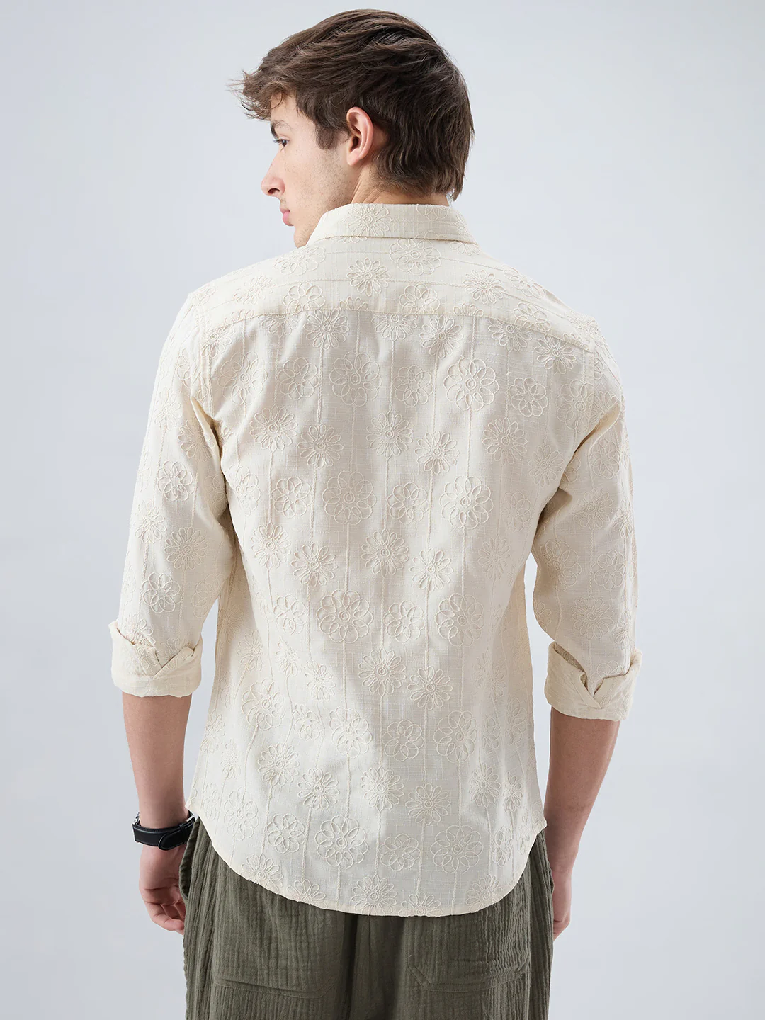 Serene Whispering Bloom Beige Embroidered Shirt - Image 7