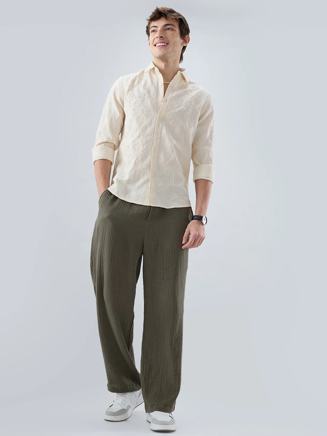 Serene Whispering Bloom Beige Embroidered Shirt - Image 8