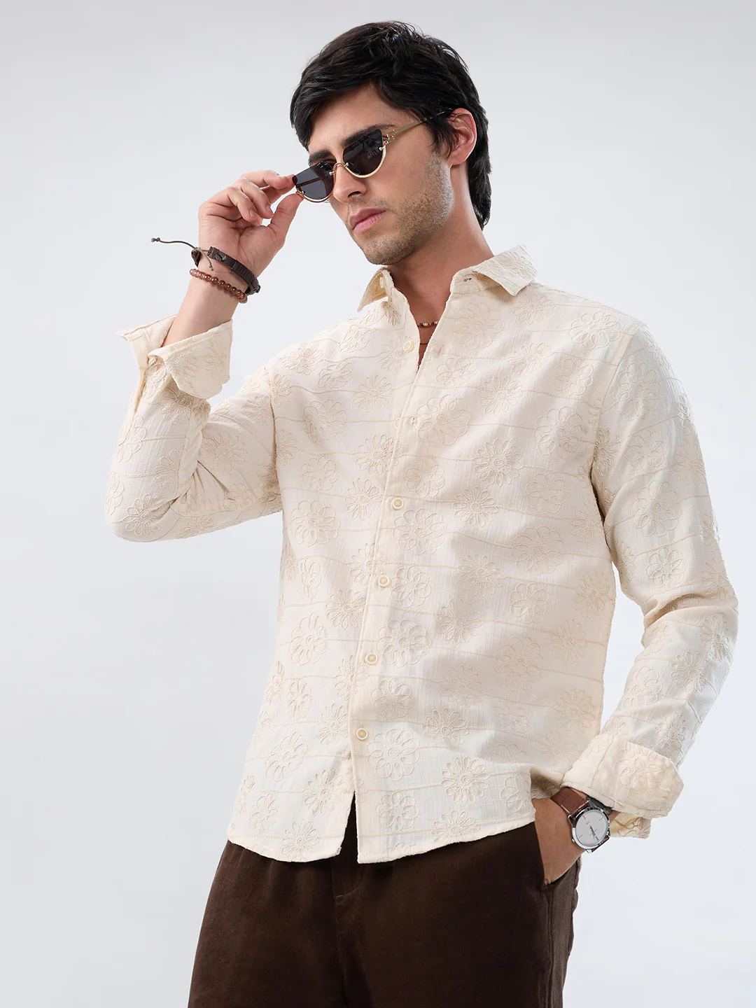 Serene Whispering Bloom Beige Embroidered Shirt - Image 4