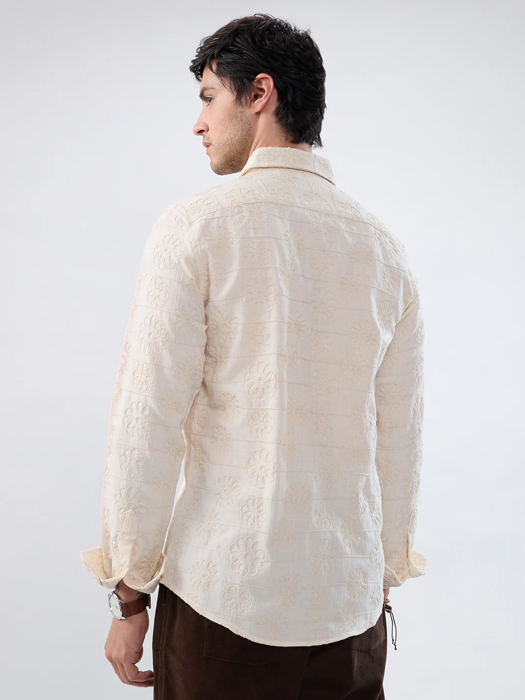 Serene Whispering Bloom Beige Embroidered Shirt - Image 6
