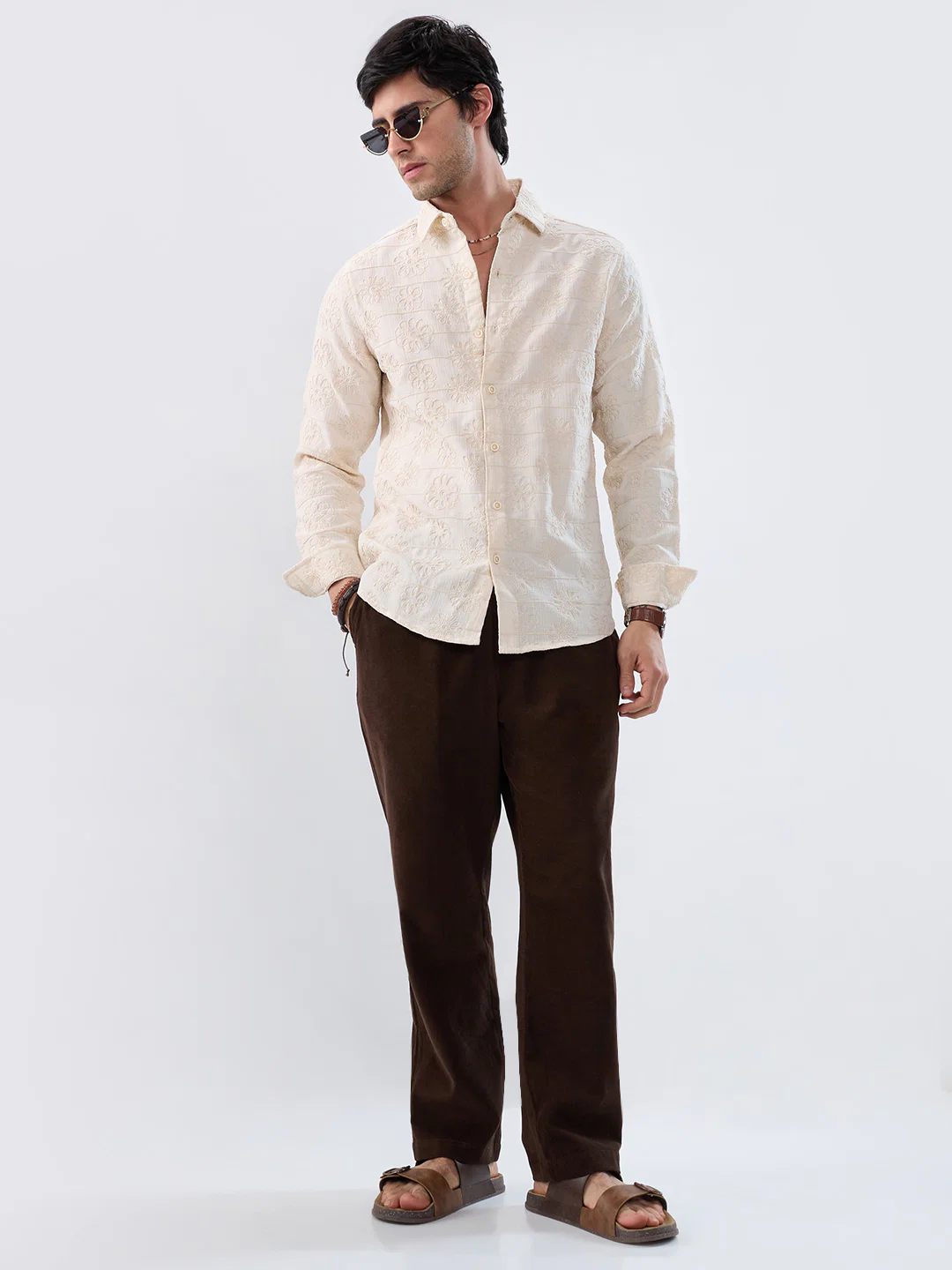 Serene Whispering Bloom Beige Embroidered Shirt - Image 7