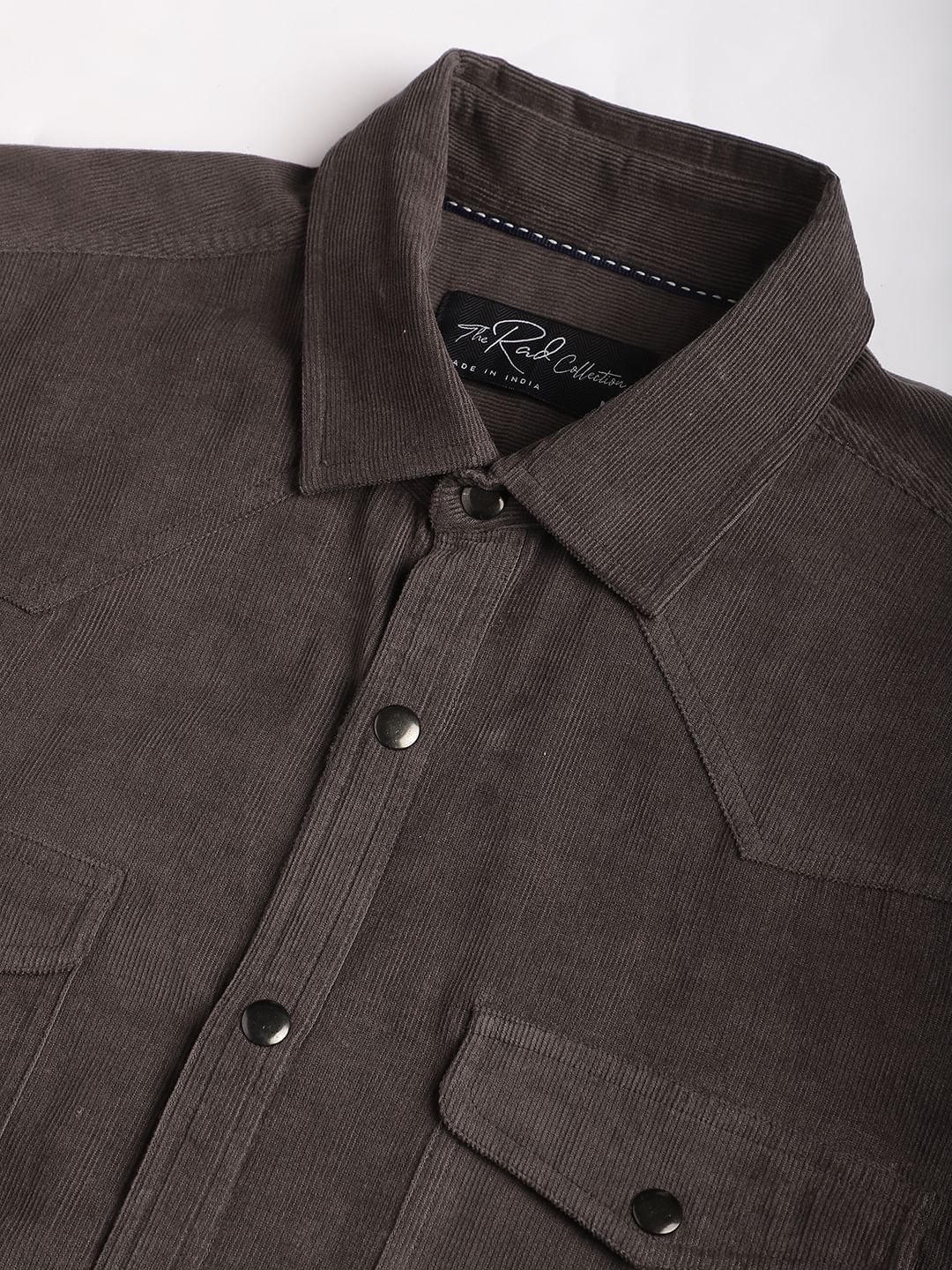 Shadow Grey Double Flap Pocket Corduroy Overshirt - Image 3
