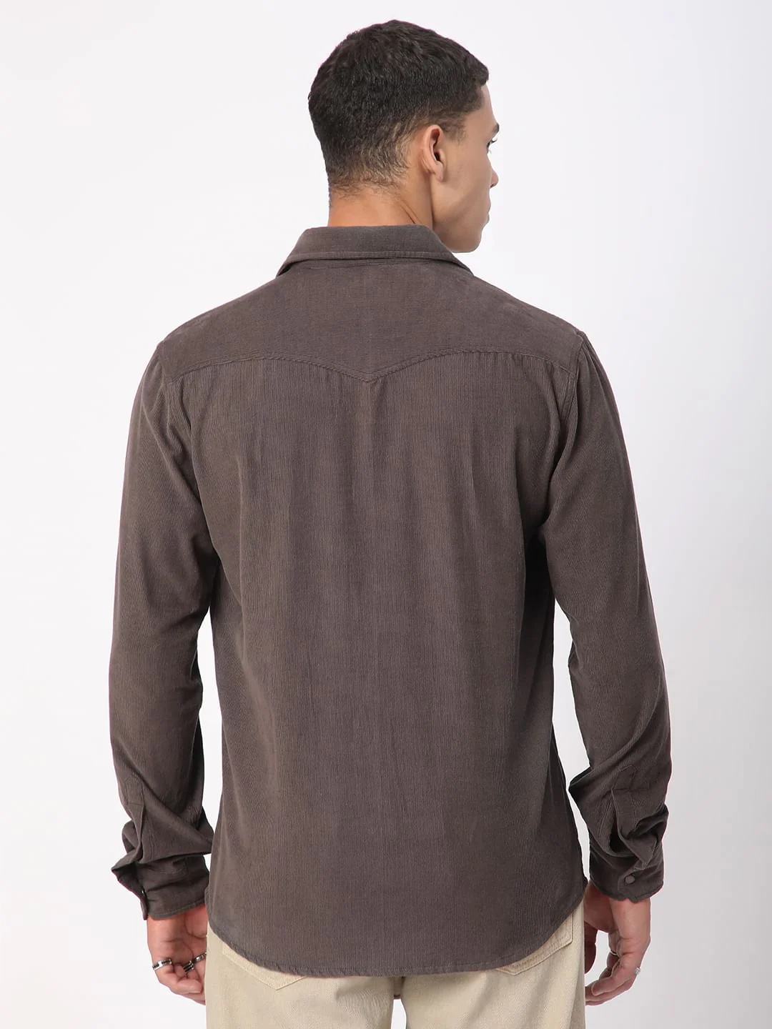 Shadow Grey Double Flap Pocket Corduroy Overshirt - Image 8