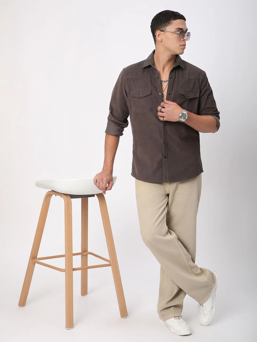 Shadow Grey Double Flap Pocket Corduroy Overshirt - Image 9