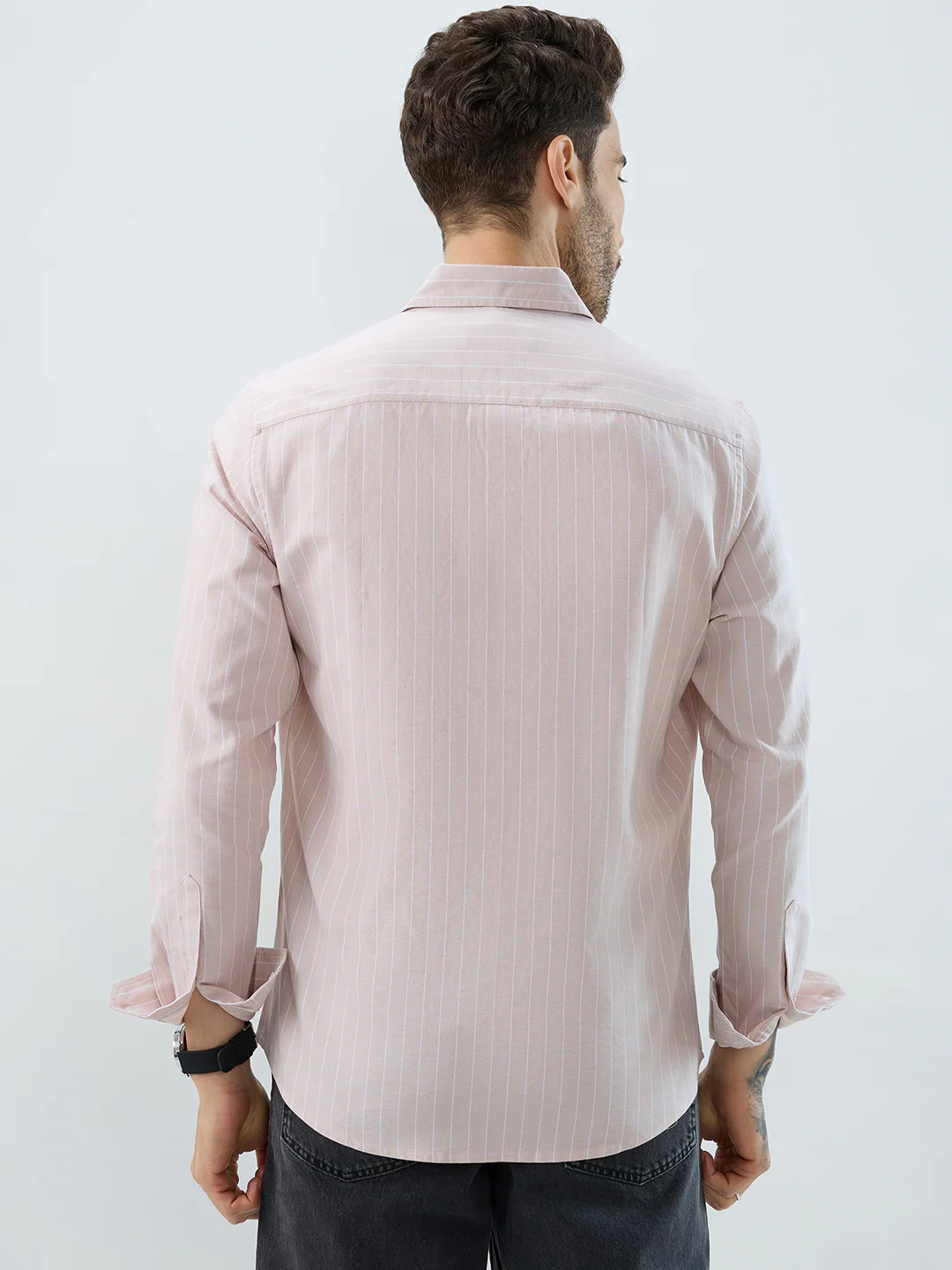 Sharp Beige Refined Pinstripe Oxford Button-Down Business Shirt - Image 7