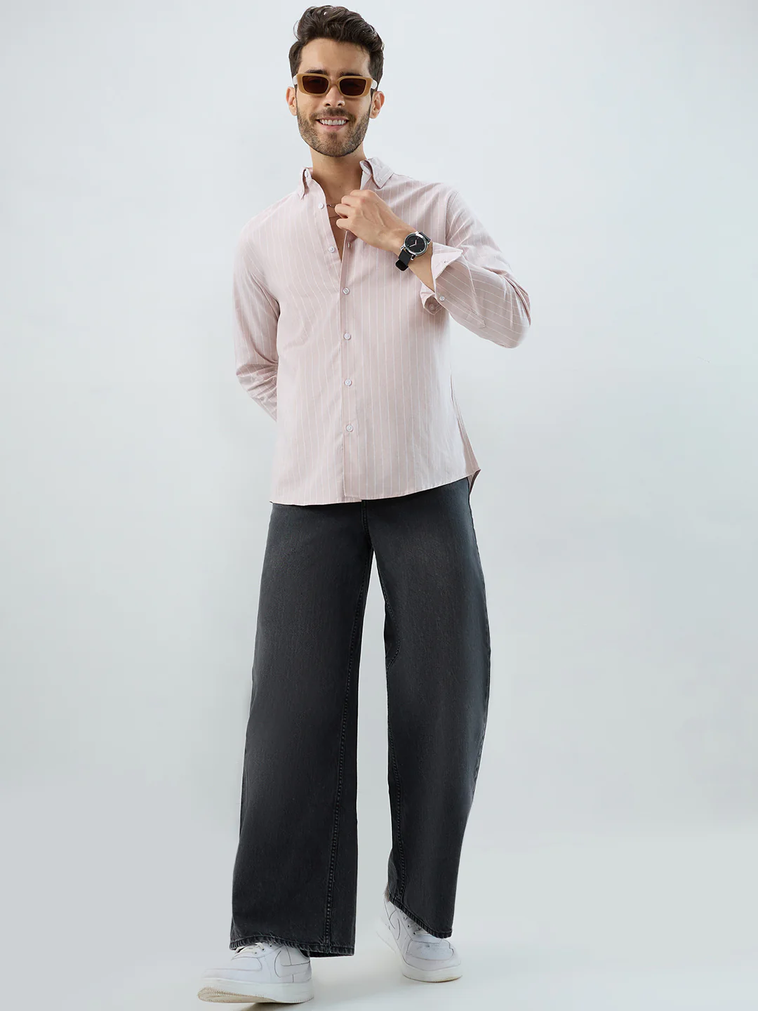 Sharp Beige Refined Pinstripe Oxford Button-Down Business Shirt - Image 8
