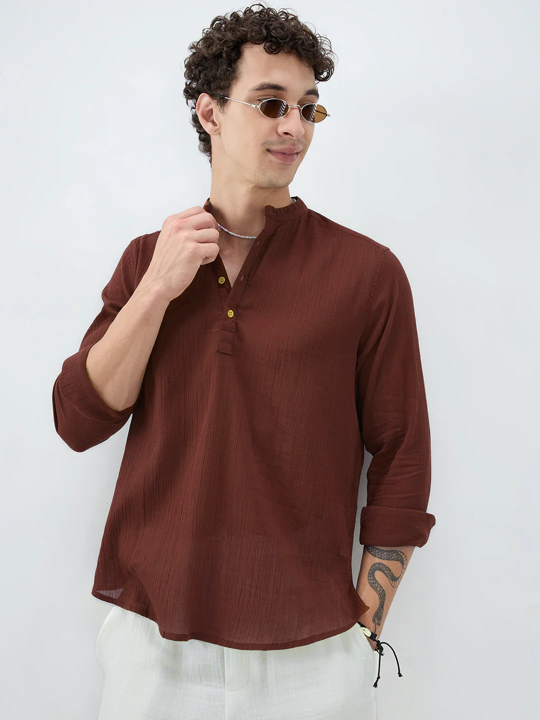 Sheer Brown Linear Crepe Kurta - Image 2