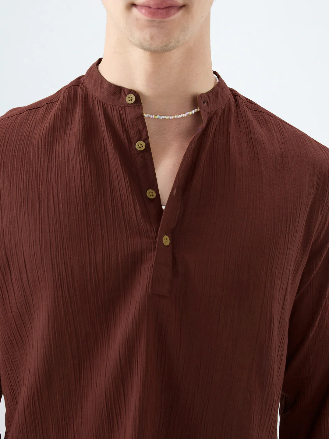 Sheer Brown Linear Crepe Kurta - Image 3